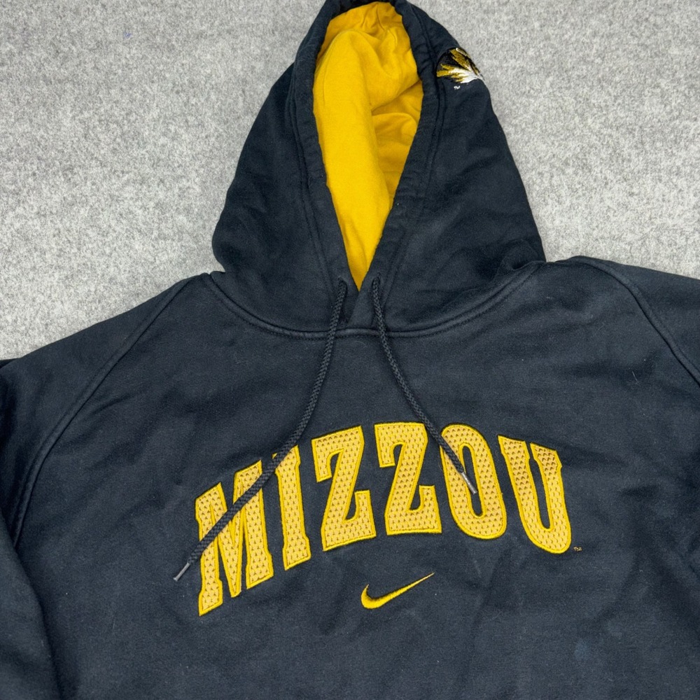 VTG Mizzou Tigers Nike Hoodie Mens XL Black Gold Missouri NCAA Pullover Swoosh